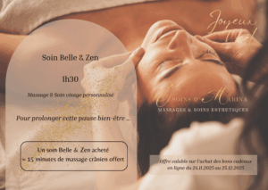 Soin Belle & Zen 1h30 + Massage crânien Offert 🎁🎄